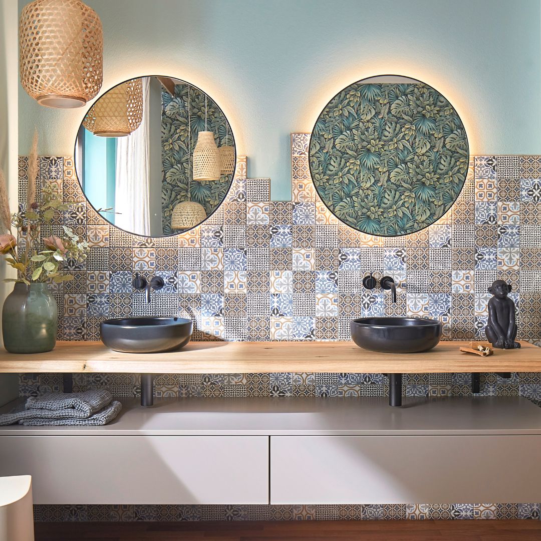 Mosaik Patchwork Retro Ornamente matt auf Netz