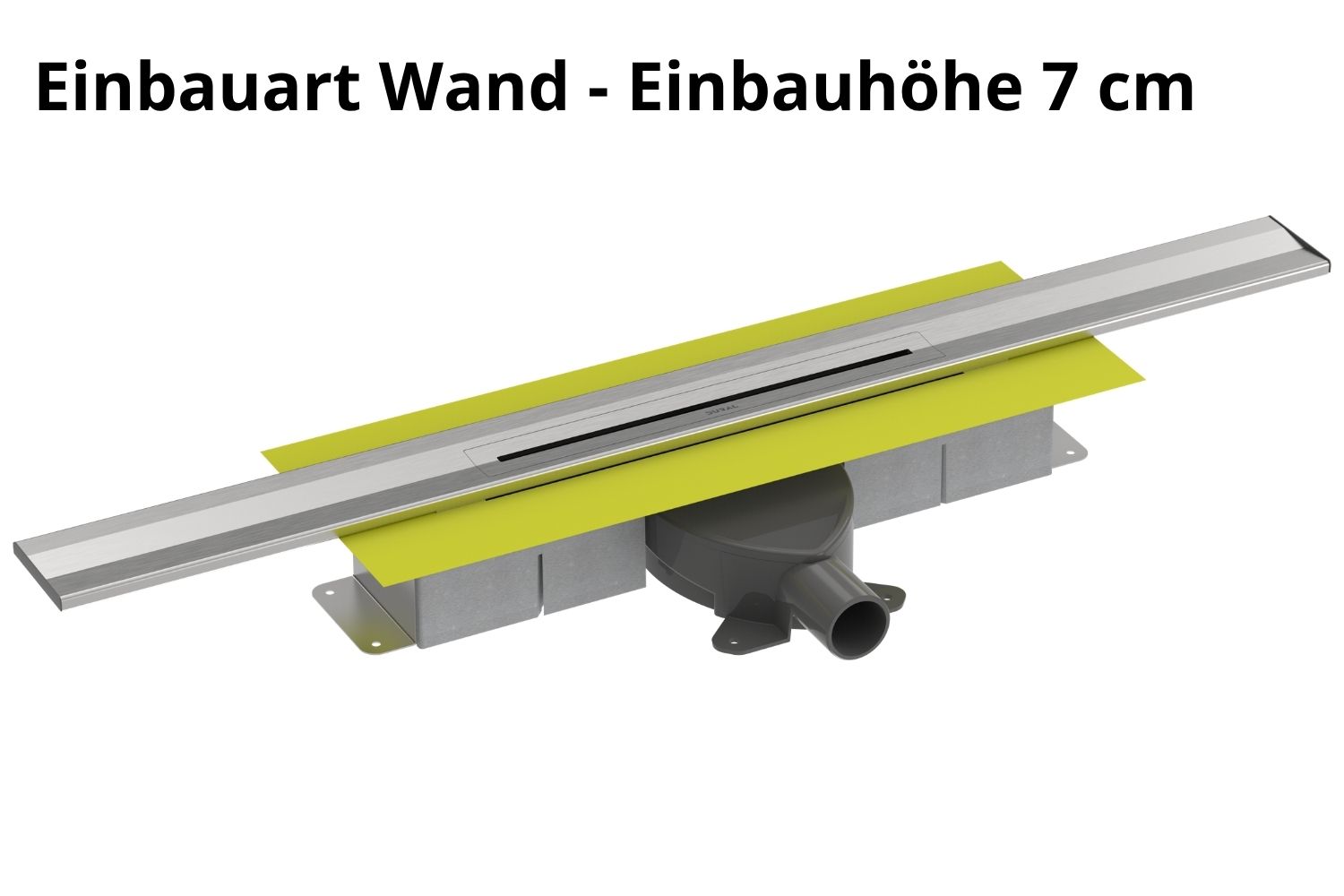 Kürzbare Duschrinne Edelstahl gebürstet natur „V-Shower Wand“ Komplettset Einbauhöhe 7cm  | Länge 100cm