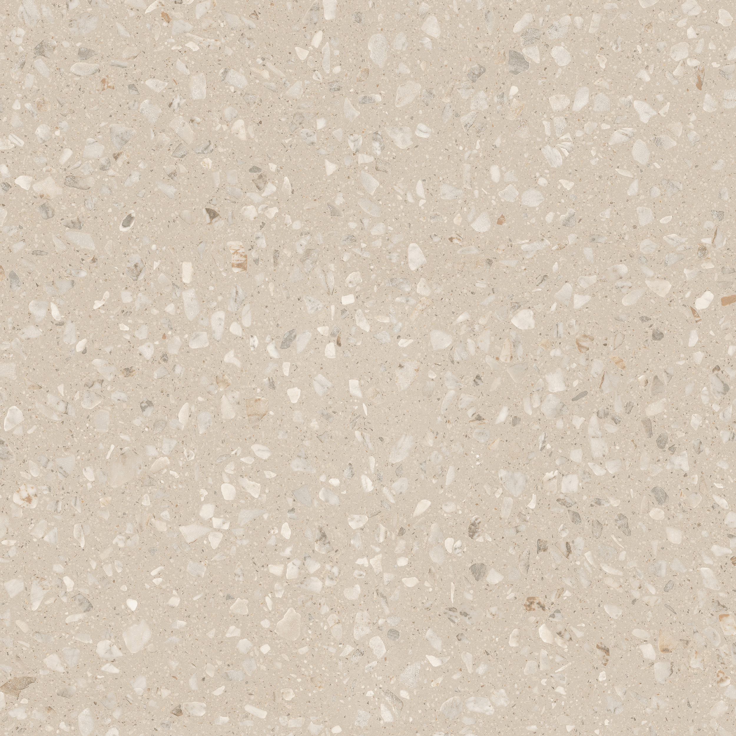 Freigestellte Sant Agostino Glow Sand Fliese im Format 90x90 cm mit warmem sandbeigem Grundton und feiner Terrazzo-Struktur mit hellen Einsprenkelungen