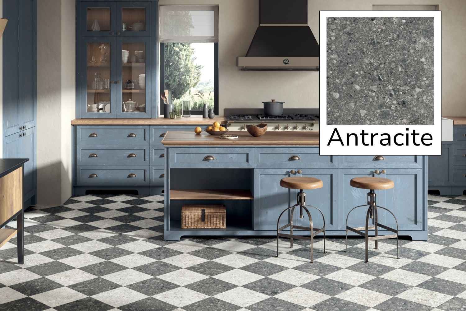 Fliese Terrazzo-Optik anthrazit matt 30x30 cm "Schachbrett Antracite" Feinsteinzeug rektifiziert