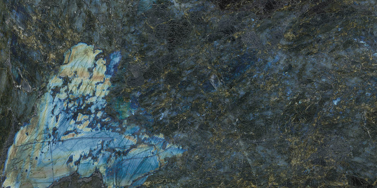 Fliese Marmoroptik blau marmoriert glänzend poliert "Labradorite Blue" Edelstein-Optik  rektifiziert 
