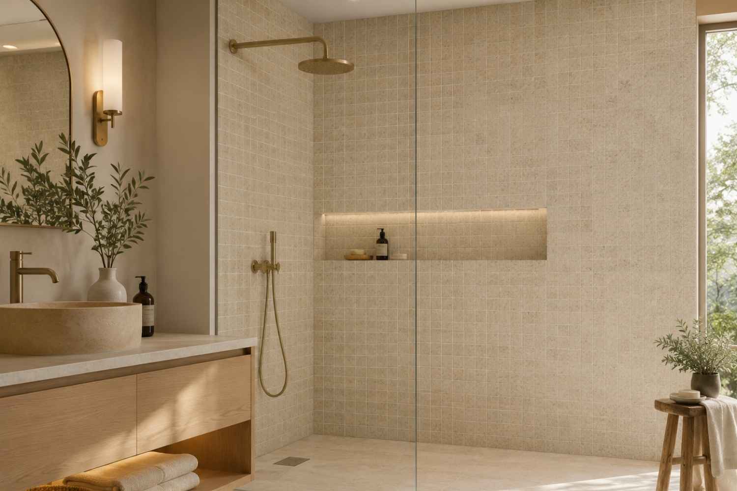 Restposten Mosaik Steinoptik grau-beige matt 30x30 cm "Limestone greige" Feinsteinzeug rektifiziert