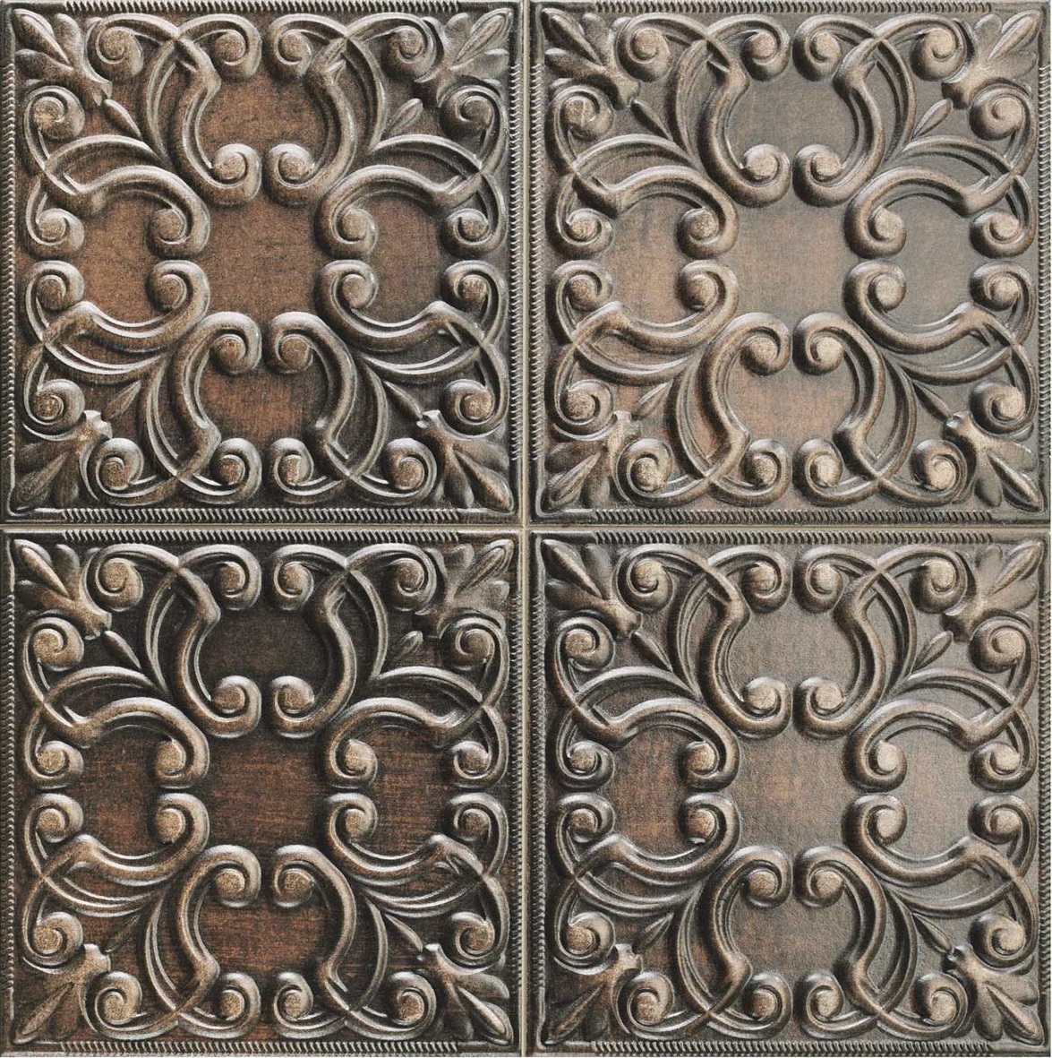 Antike Wandfliese Kachelofen-Fliese kupfer 44,2x44,2cm "Tin Tile Copper " Vintage orientalisch metallisch schimmernd