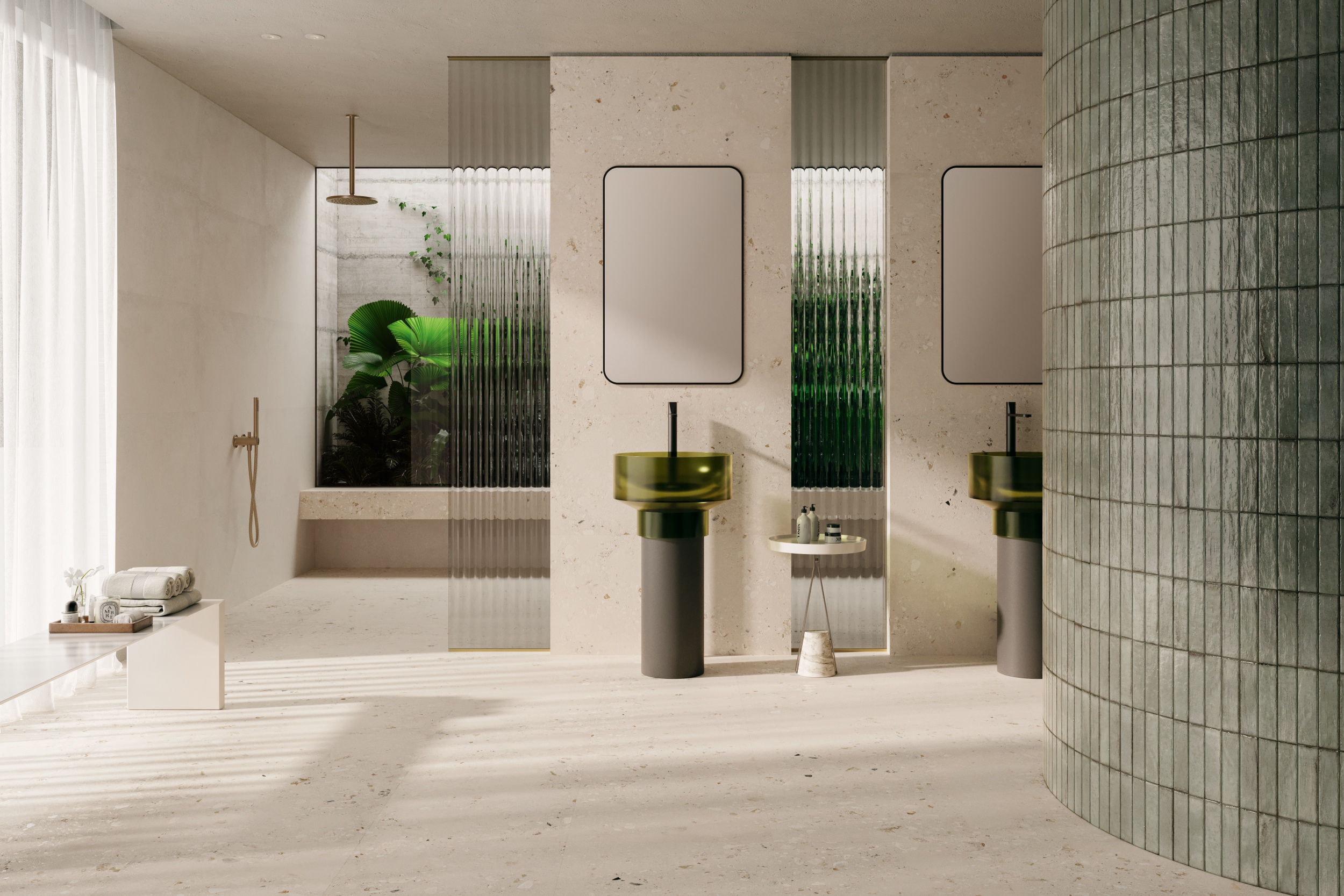 Fliese Terrazzo-Optik Logico Cosmo Light Sant Agostino creme elfenbein im Badezimmer