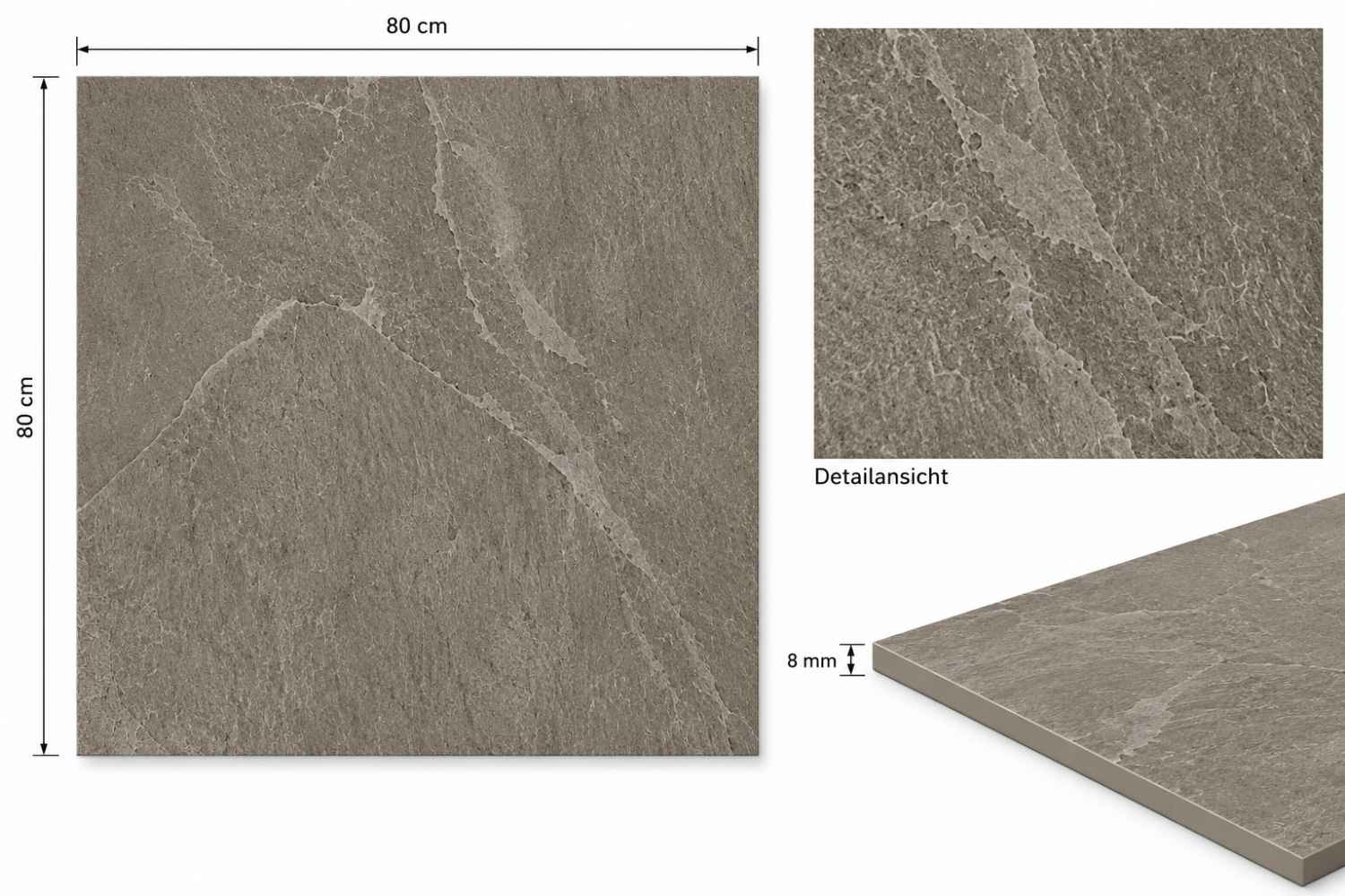 Restposten Fliese Steinoptik Braun 80x80cm matt "Kaprun taupe" Kerateam Feinsteinzeug rektifiziert
