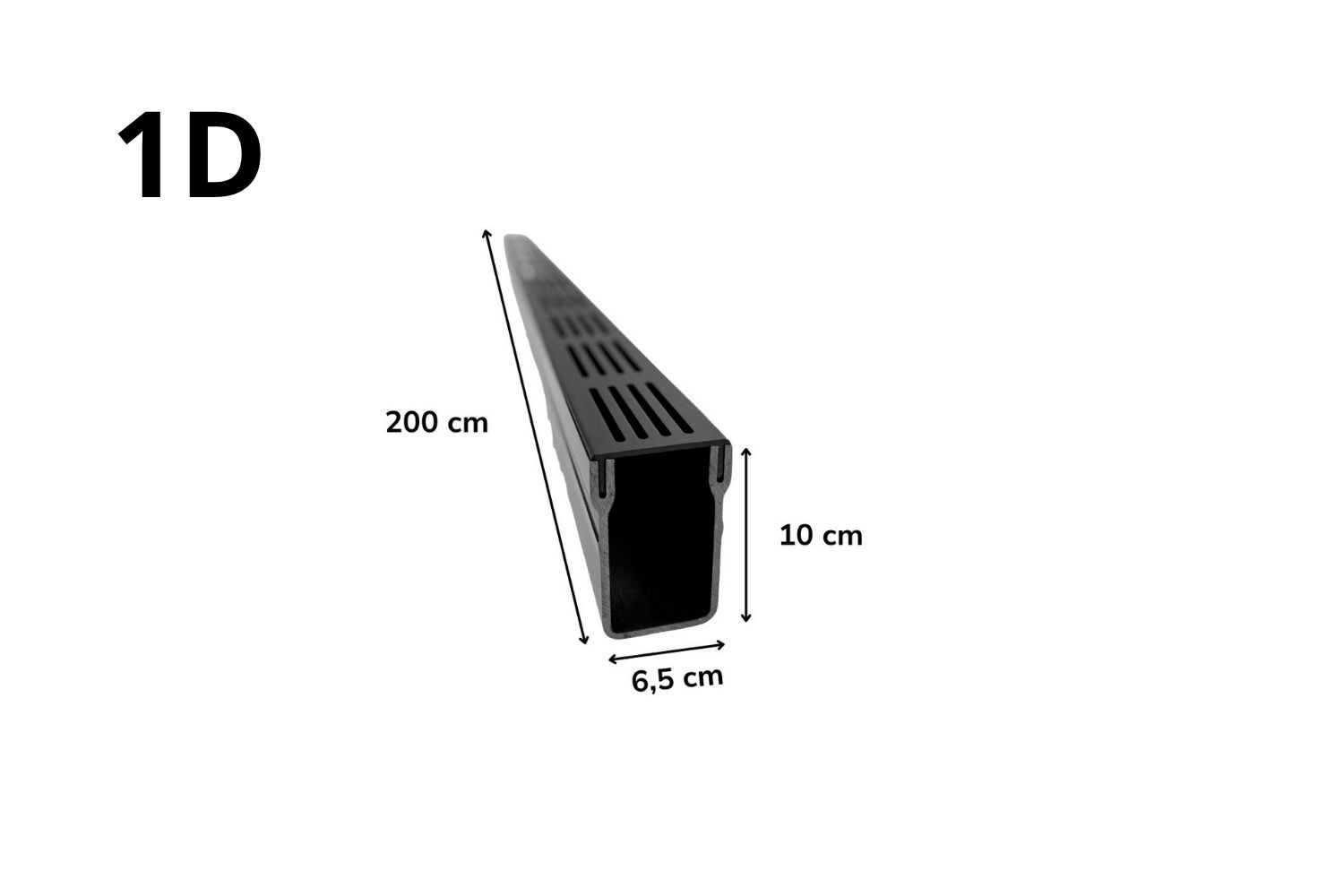 Entwässerungsrinne für Terrassen U-Drain Pro eloxiert schwarz (D), L:200cm x B:6,5cm x H:10 cm
