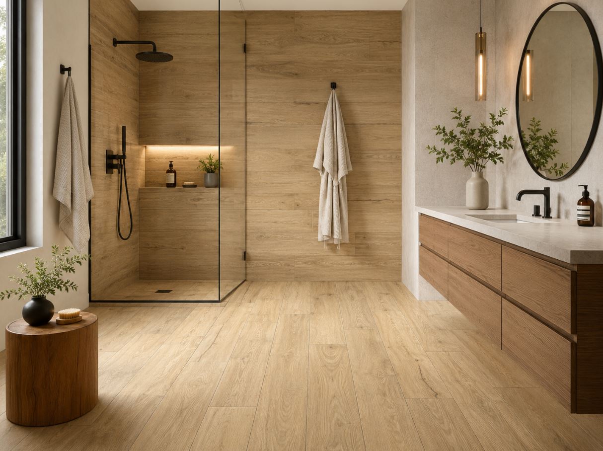 Fliese Holzoptik Eiche 20x120 cm "Piave Beige" hellbraun rektifiziert