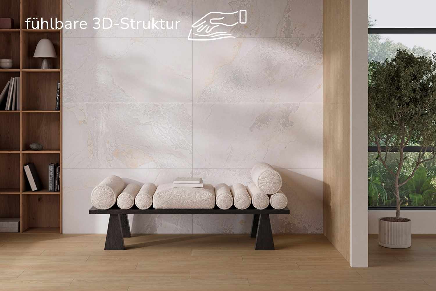 Fliese Metalloptik weiß matt 60x120cm "Planet White" Feinsteinzeug rektifiziert - mit fühlbarer 3D-Struktur