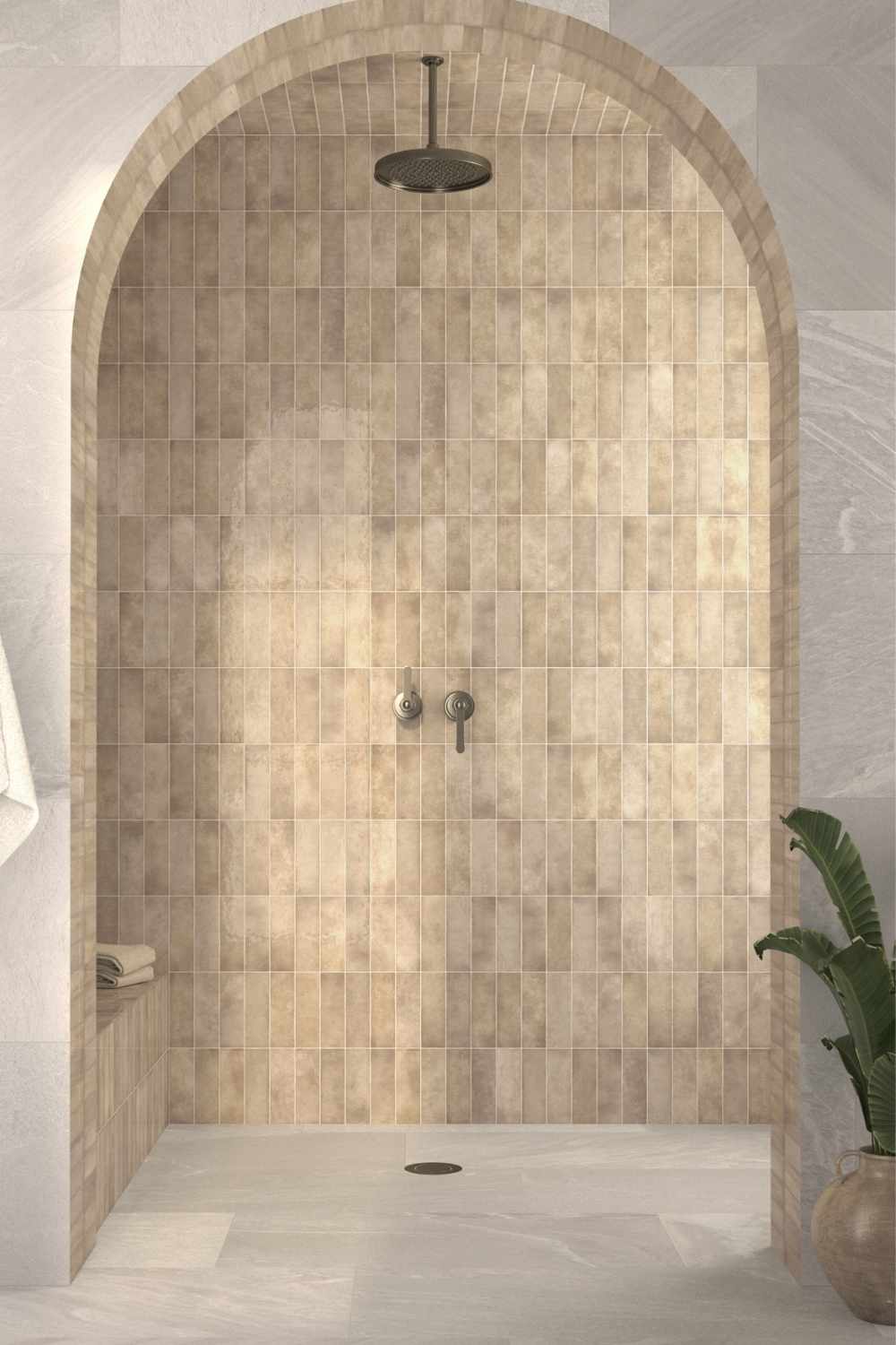 Fliese unregelmäßige Oberfläche 6,5x20 cm "Alfa Look Fosil" beige glänzend