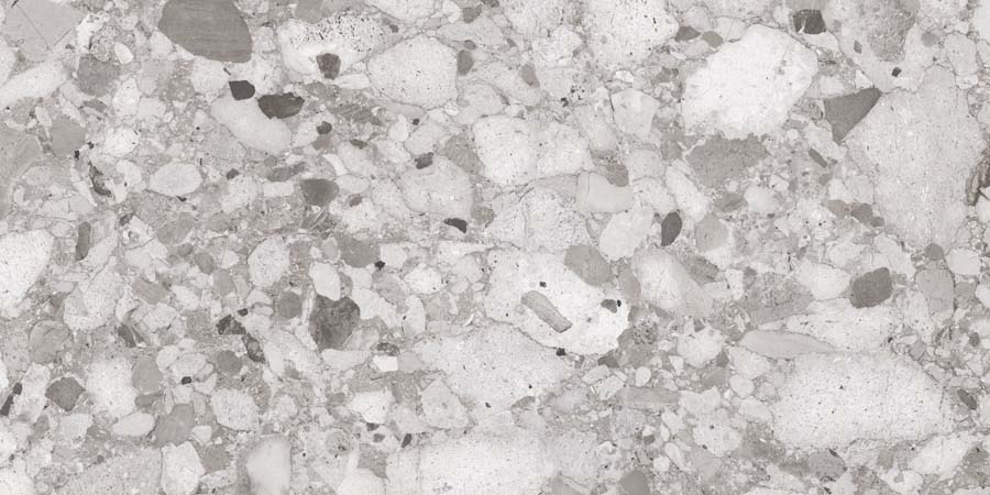 Terrassenplatte Terrazzo-Steinoptik grau 60x120 cm "Venistone Grey" Feinsteinzeug 2 cm rektifiziert 