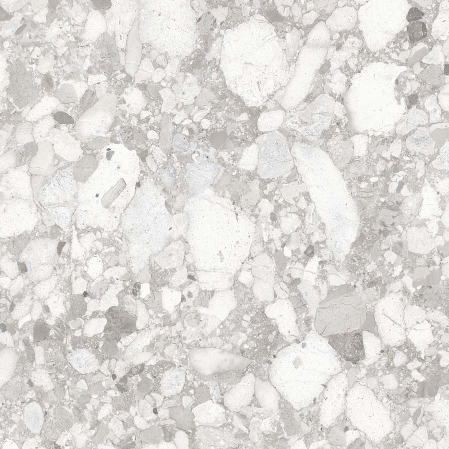 Fliese Terrazzo-Steinoptik hellgrau matt 90x90 cm "Venistone Pearl" rektifiziert