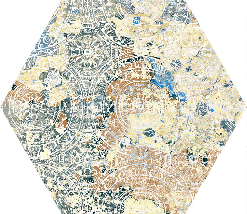 Hexagon-Fliese Vintage Teppichoptik 25x29 cm "Carpet Vestige natural" Sechseck