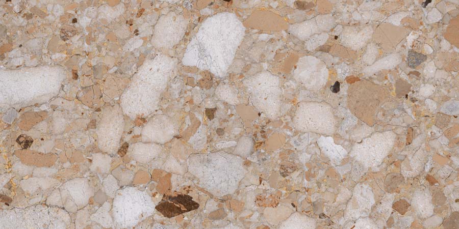 Fliese Terrazzo-Steinoptik beige glänzend 60x120 cm "Veni Gold" rektifiziert