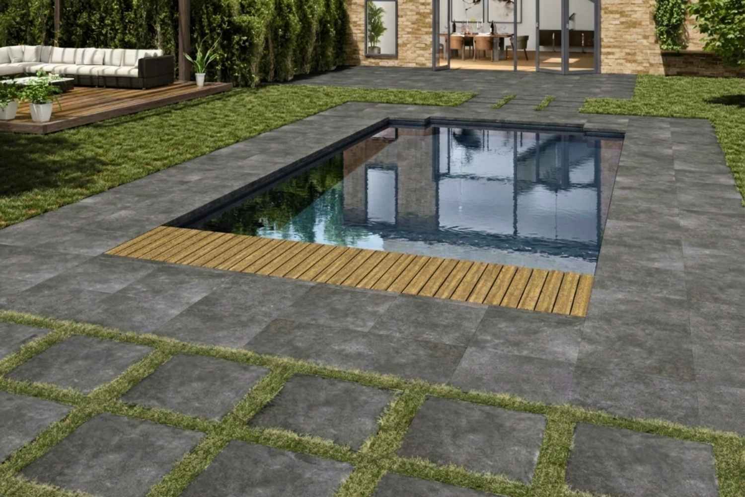 Restposten Terrassenplatte Steinoptik anthrazit 60x60x2cm "Rockland Anthracite" Feinsteinzeug rektifiziert