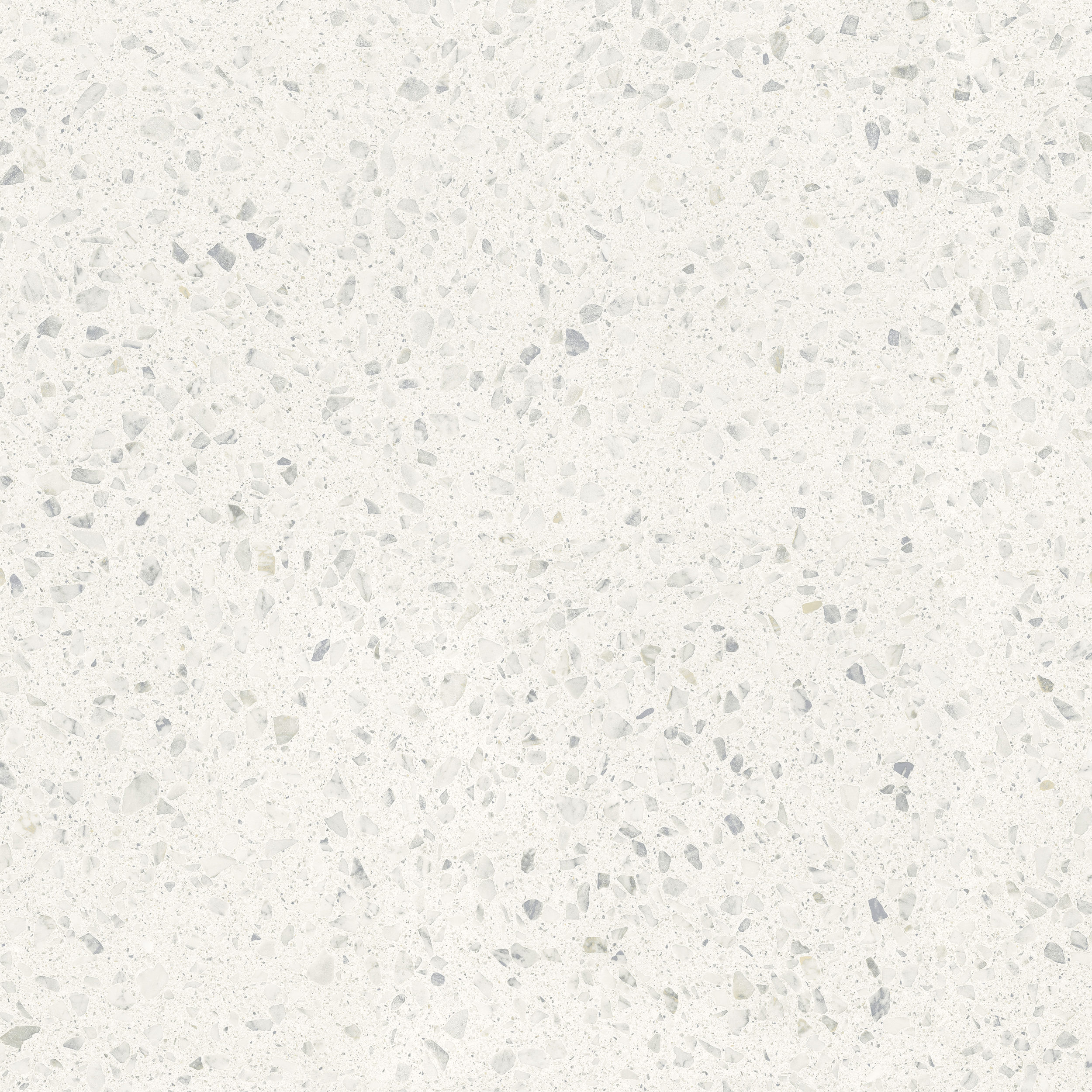 Freisteller der Sant Agostino Glow Light Fliese im Format 120x120 cm mit heller Grundfarbe und feiner Terrazzo-Optik in dezenten Weiß- und Graunuancen