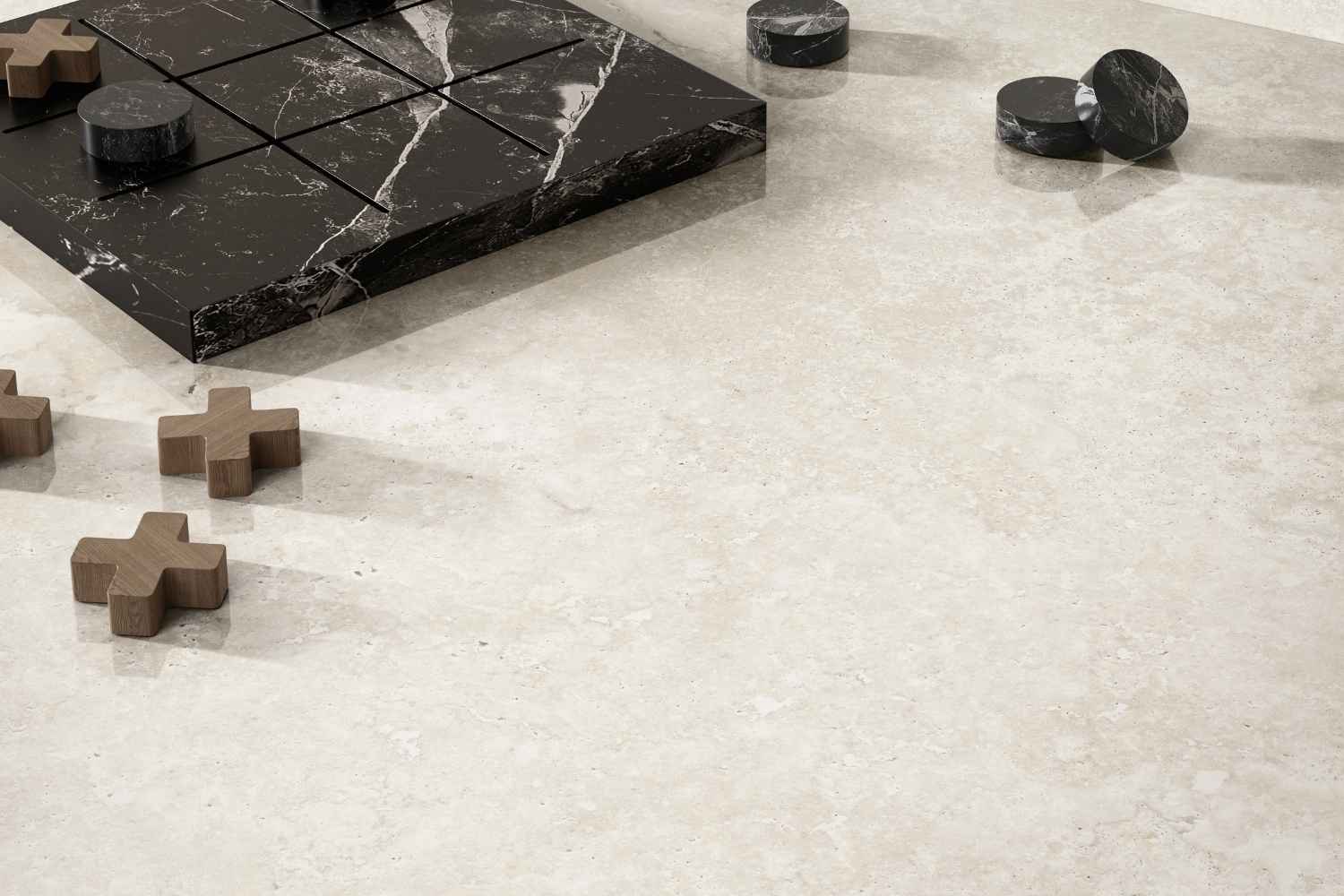 Fliese elegante Travertin-Steinoptik poliert "Invictus Cross White Krystal" rektifiziert 