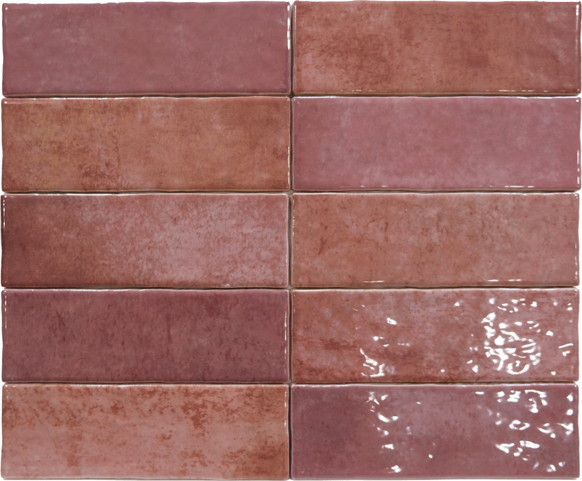 Fliese unregelmäßige Oberfläche 6,5x20 cm "Alfa Look Grana" rot glänzend