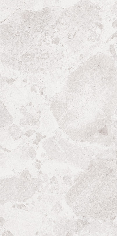Freisteller der Refin Moon Shine Fliese im Format 60x120 cm in heller Weiß-Grau-Optik mit lebendiger mineralischer Zeichnung und eleganter Terrazzo-Struktur