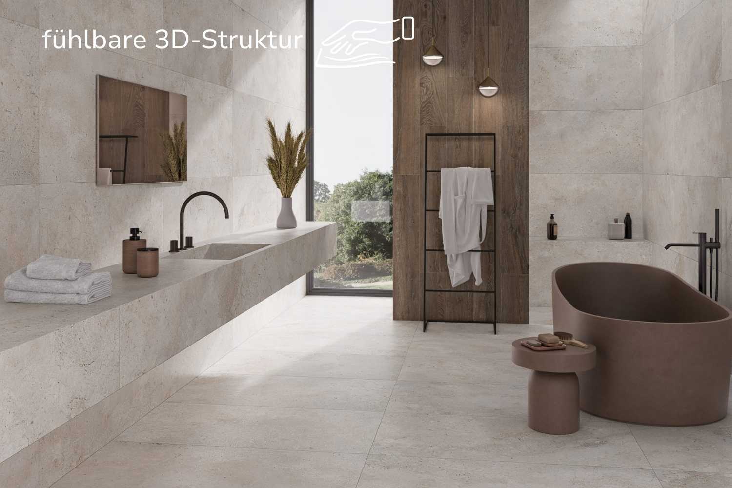 Fliese Natursteinoptik hellbeige matt "Petra Marfil" Feinsteinzeug mit fühlbarer 3D-Steinstruktur
