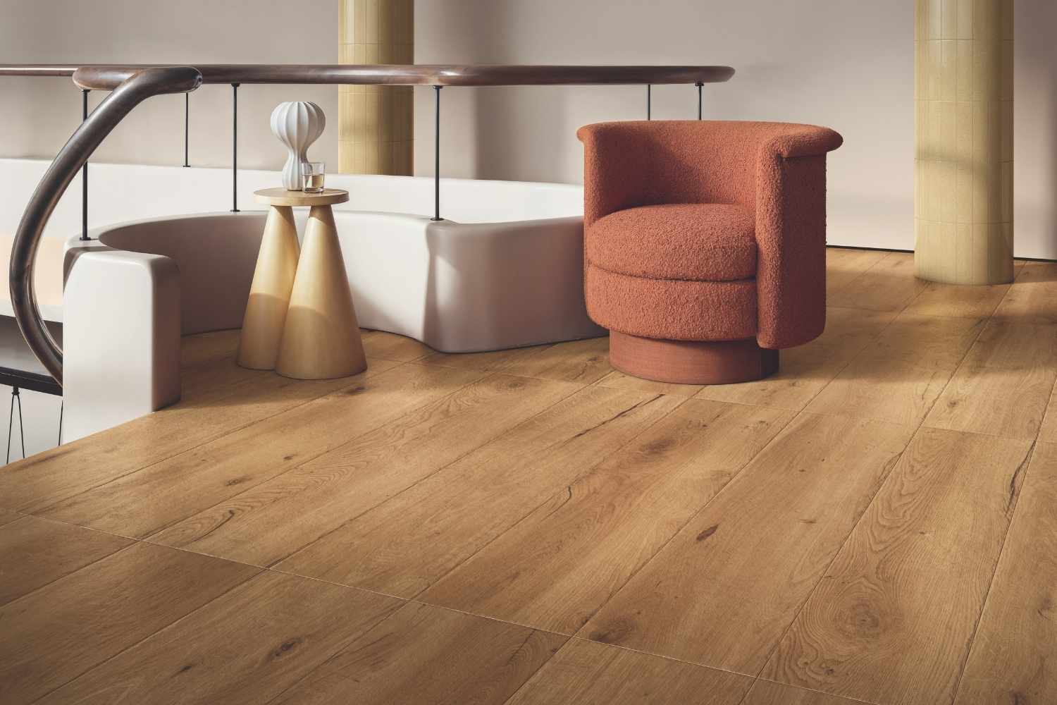 Fliese Holzoptik angedeutete unregelmäßige Kante warme Eiche 30x120 cm "I Roveri Asse di Rovere Intenso" rektifiziert