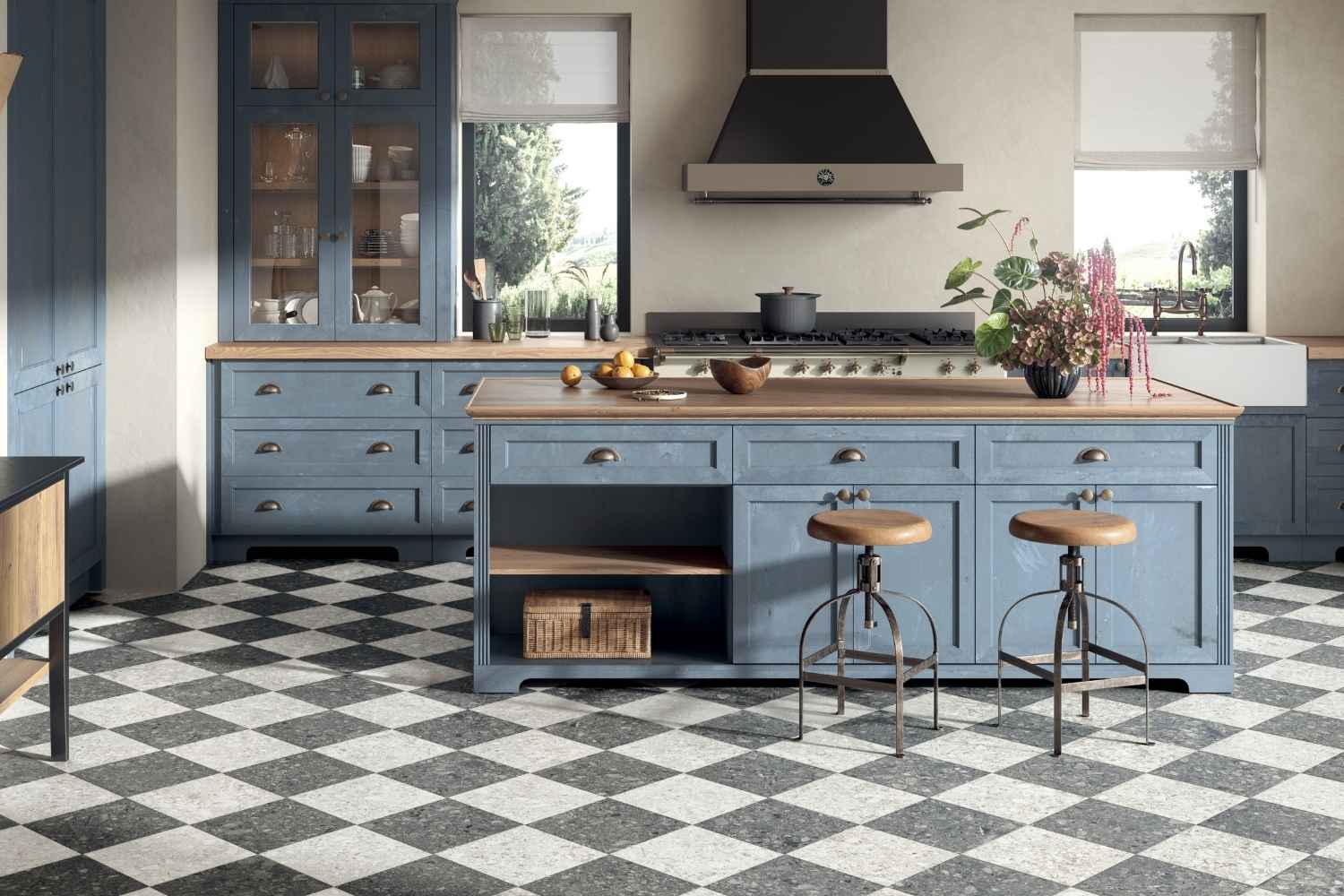 Fliese Terrazzo-Optik anthrazit matt 30x30 cm "Schachbrett Antracite" Feinsteinzeug rektifiziert