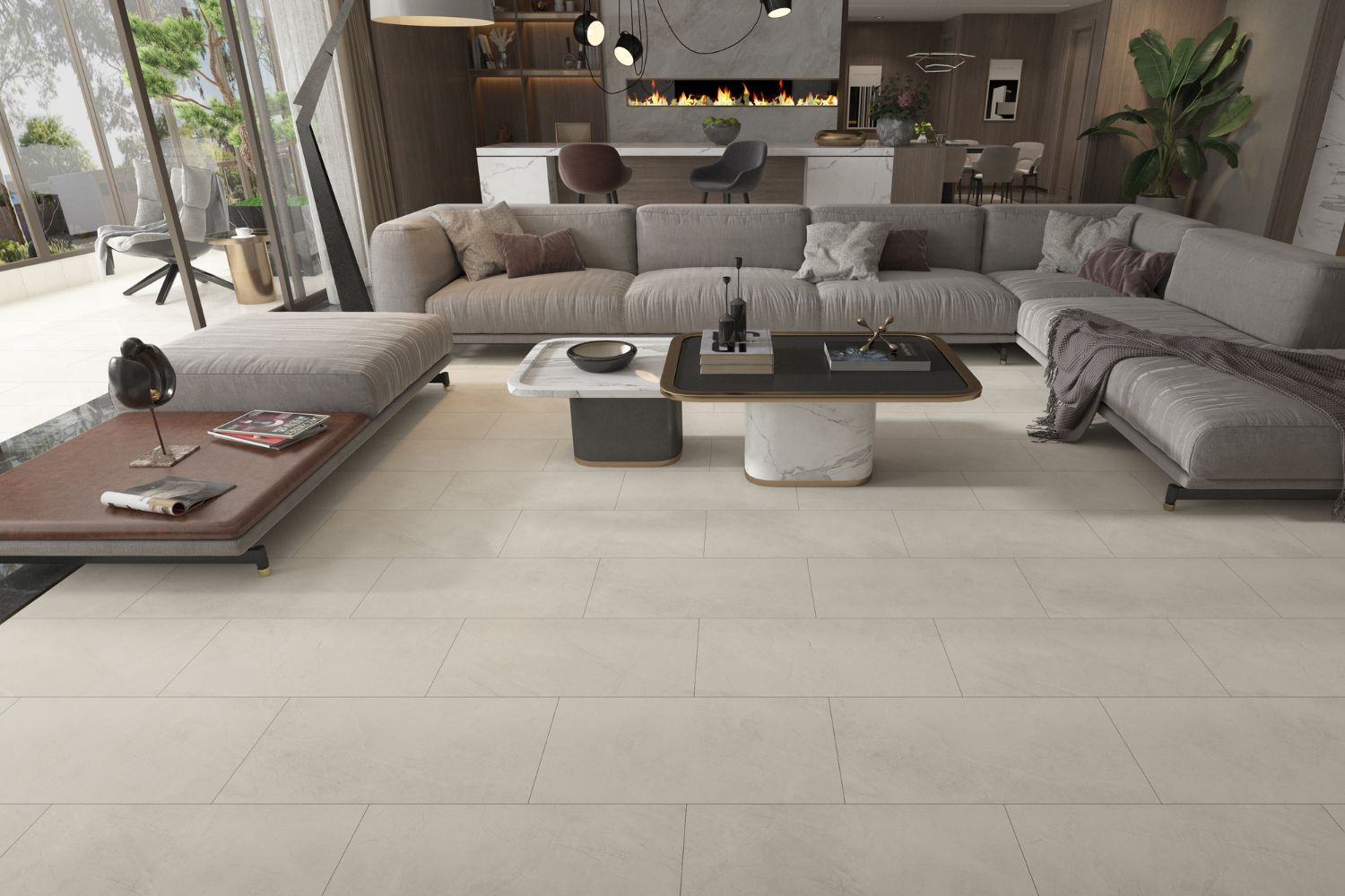 SPC Klick-Vinyl "Loft Beige" Fliesenoptik 47,5x95x0,65 cm matt mit Trittschalldämmung