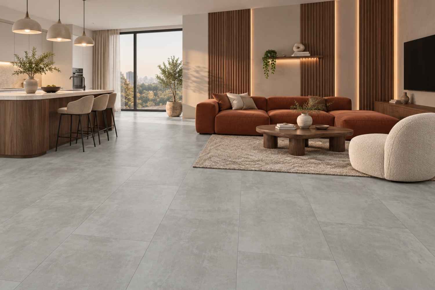 SPC Klick-Vinyl Betonoptik grau 46x92x0,6cm matt "Stone Anthrazit" mit Trittschalldämmung