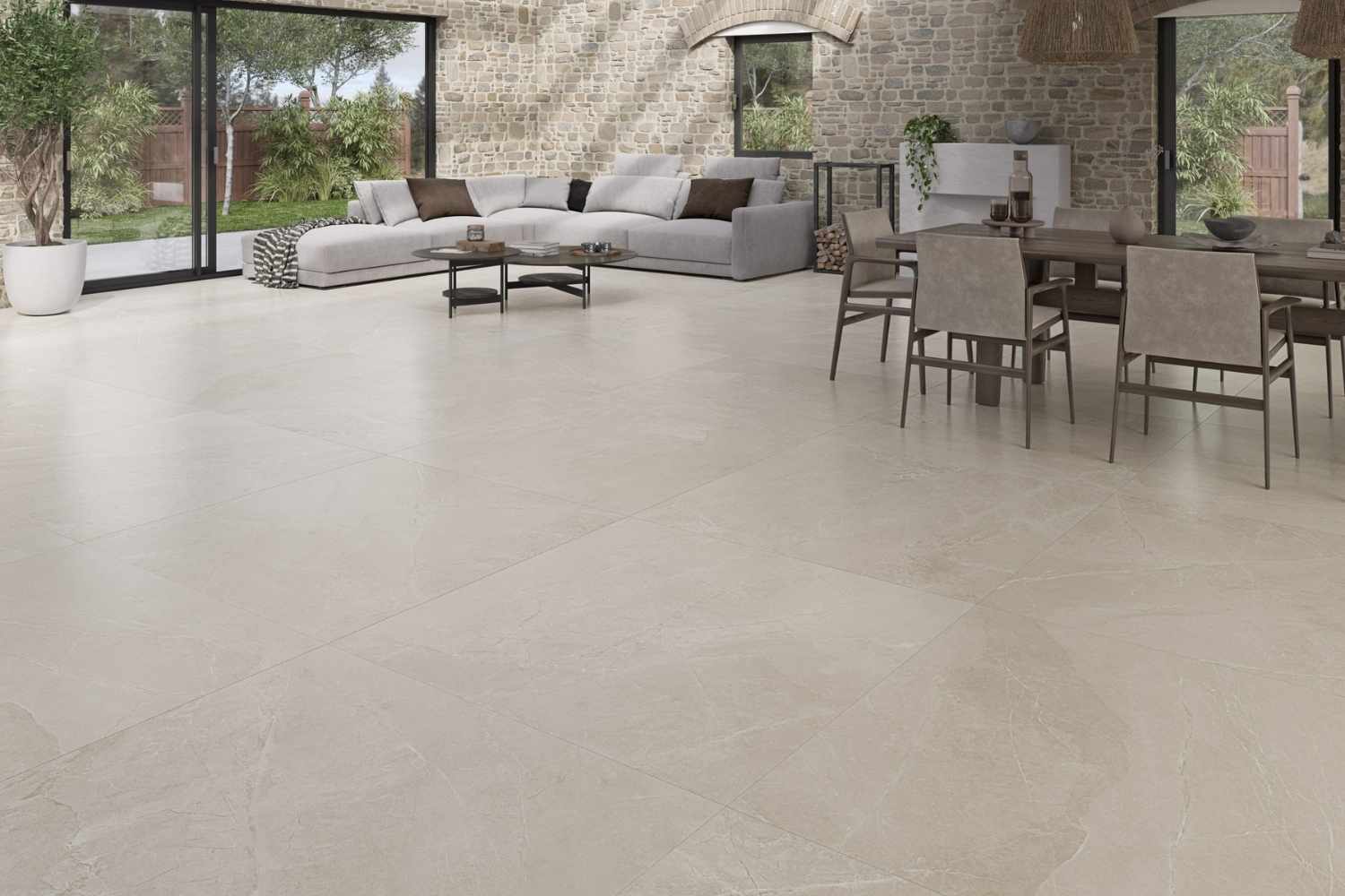 Fliese Natursteinoptik beige matt 60 x 120 cm  "Moon Sand" Feinsteinzeug mit fühlbarer 3D-Steinstruktur