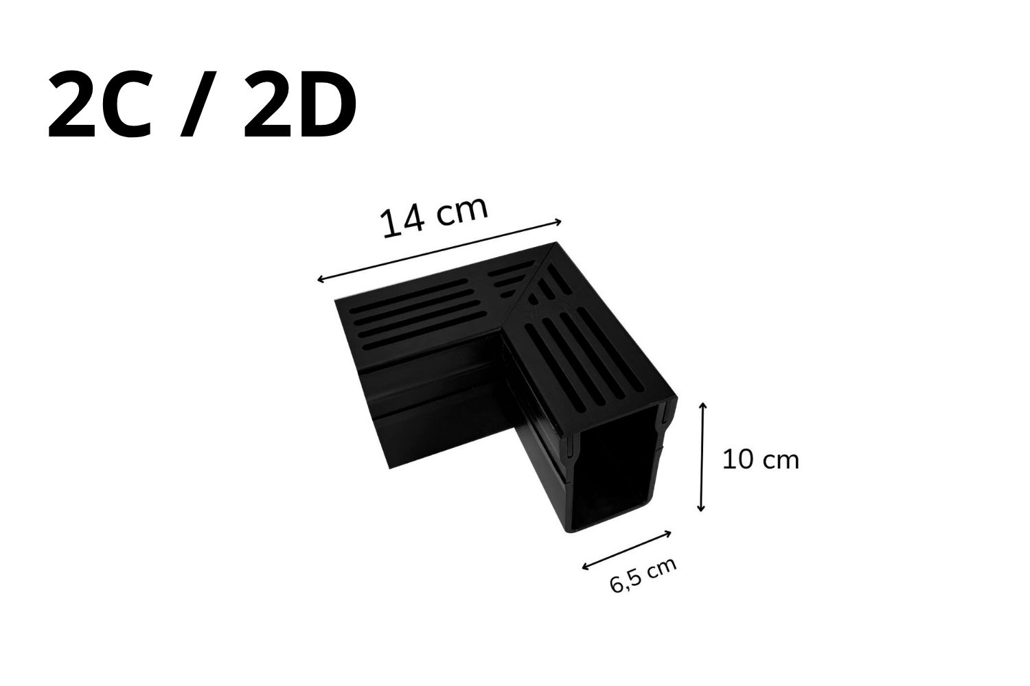 Eckstück für Entwässerungssystem U-Drain Pro schwarz eloxiert, L:14cm x B:6,5cm x H:10cm