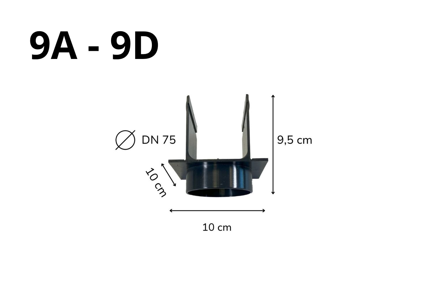 Ablaufkappe Vertikal für das Entwässerungssystems U-Drain pro schwarz, Ø75 L:10cm x B:10cm x H:9,5cm