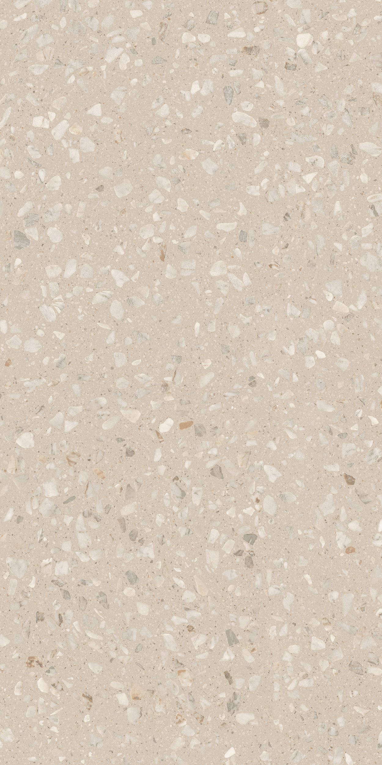 Freigestellte Sant Agostino Glow Sand Fliese im Format 60x120 cm mit warmem sandbeigem Grundton und feiner Terrazzo-Struktur mit hellen Einsprenkelungen