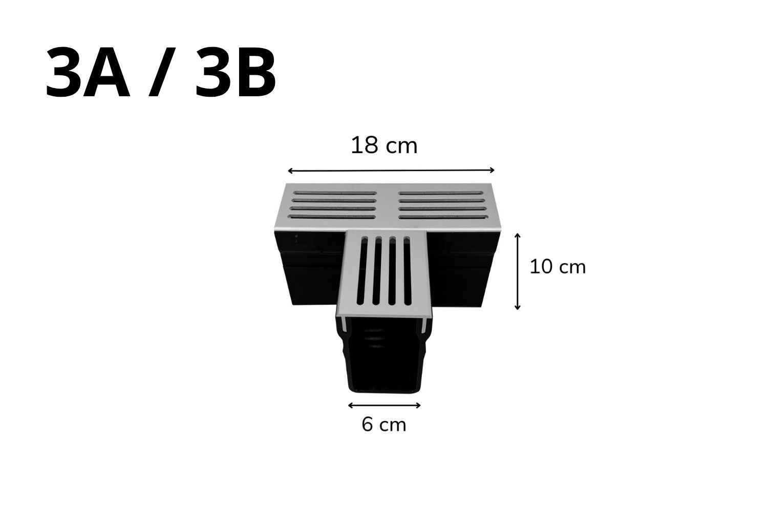 T-Stück für Entwässerungssystem U-Drain Pro silber eloxiert, L:18cm x B:6cm x H:10cm