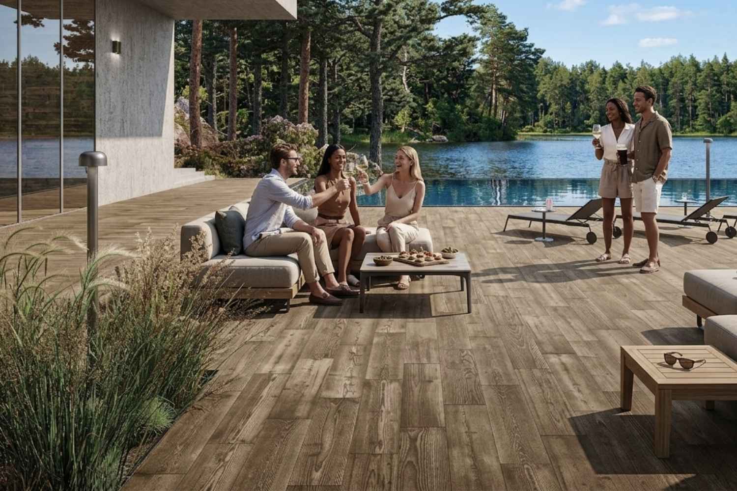 Terrassenplatte Holzoptik dunkelbraun 30x120 cm "Cortina Tobacco" Feinsteinzeug 2 cm rektifiziert