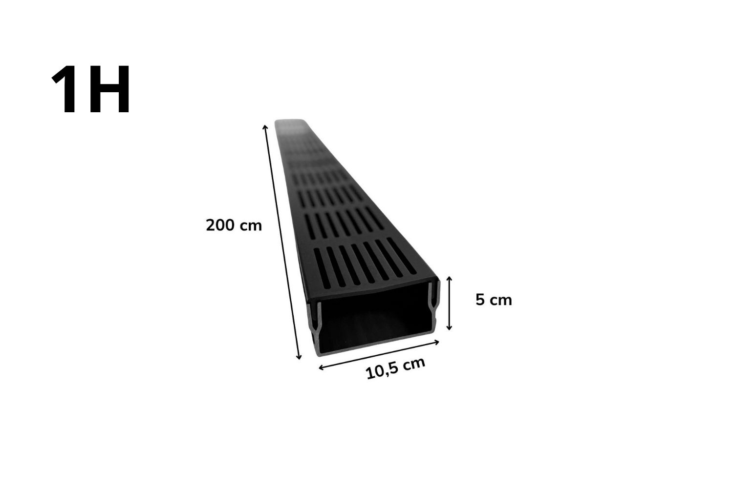 Entwässerungsrinne für Terrassen U-Drain Pro eloxiert schwarz (H), L:200cm x B:10cm x H:5 cm