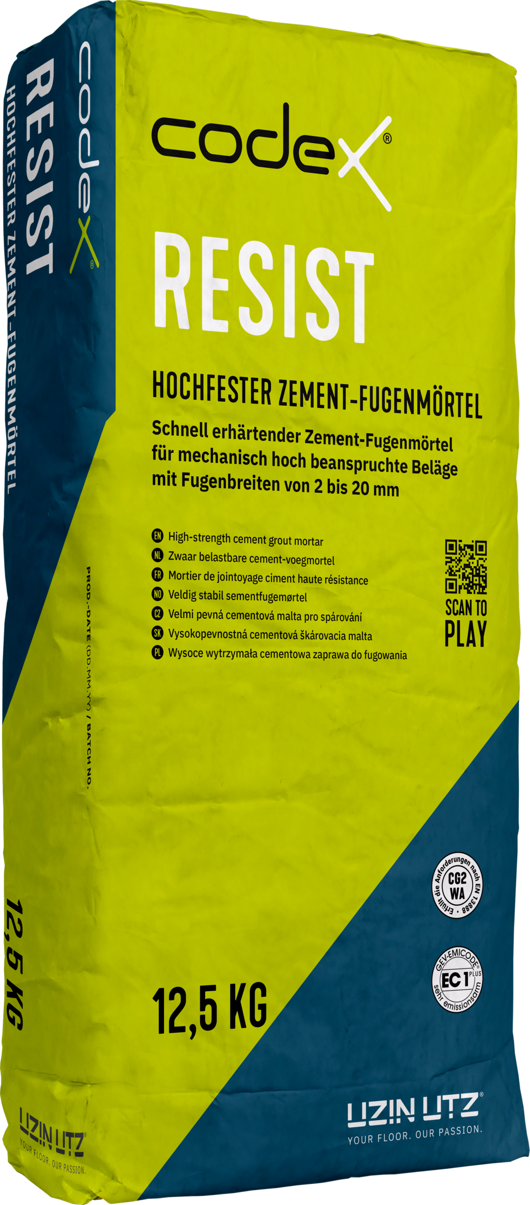 Zement-Fugenmörtel für Gewerbe & Außenbereich "Codex Resist" zementgrau extrem widerstandfähig 12,5 kg
