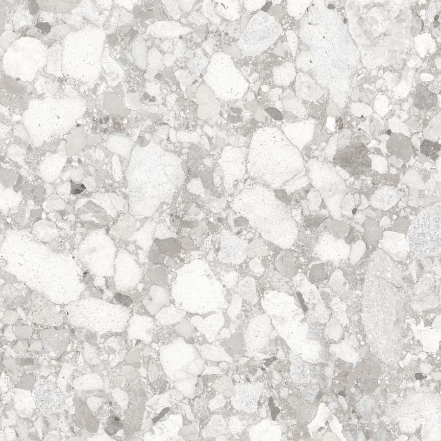 Fliese Terrazzo-Steinoptik hellgrau matt 90x90 cm "Venistone Pearl" rektifiziert