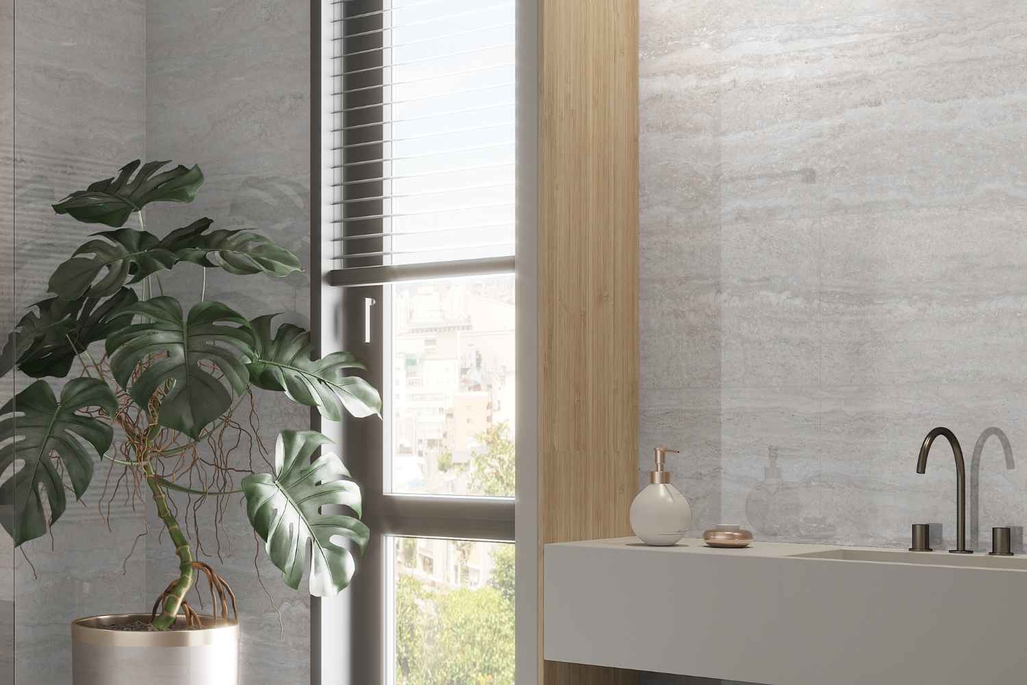Wandfliese Steinoptik Cremeweiß  30x90cm matt "Pantheon Album" rektifiziert