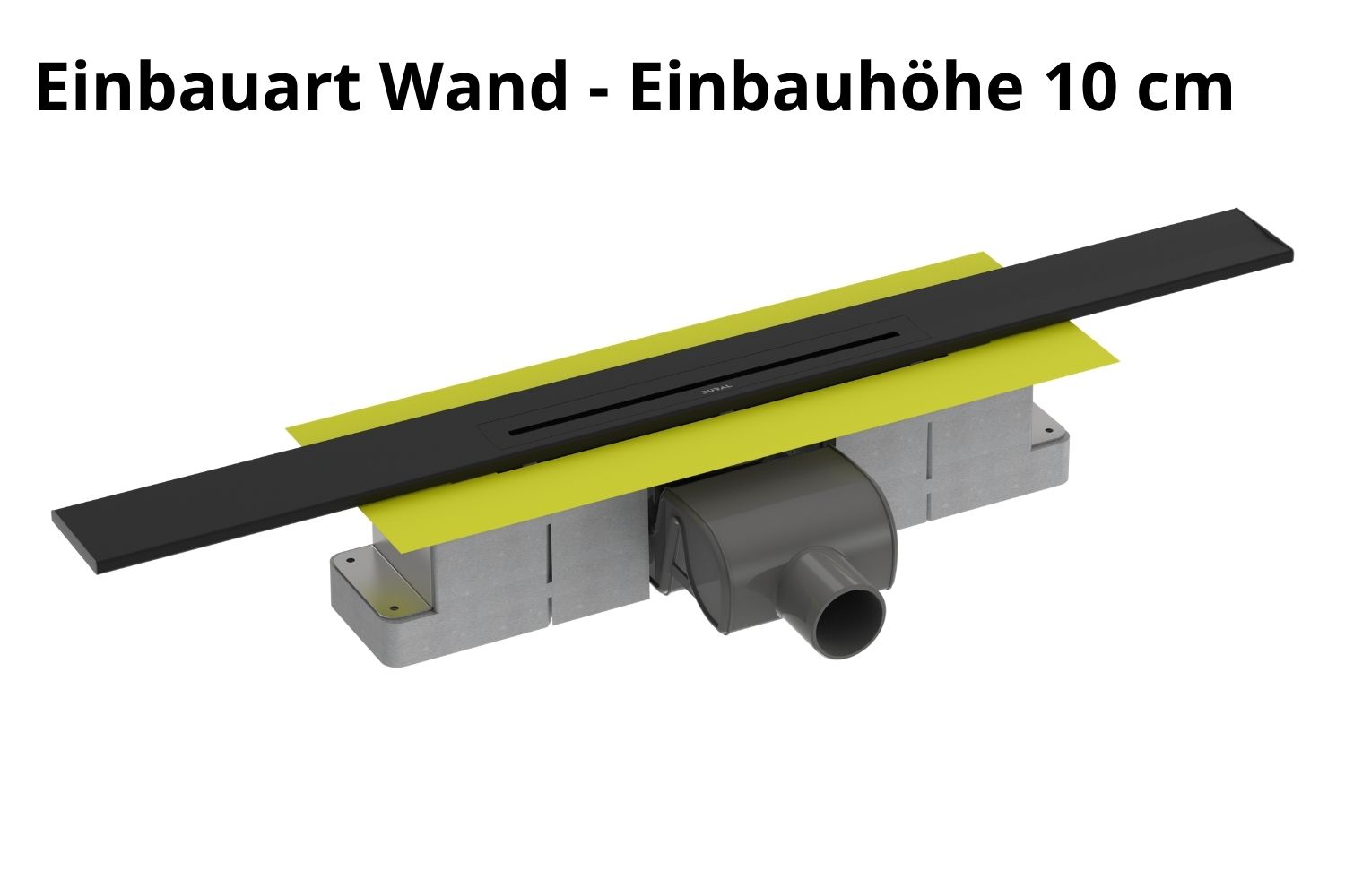Kürzbare Duschrinne schwarz pulverbeschichtet „V-Shower Wand“ Komplettset Einbauhöhe 10cm  | Länge 100cm