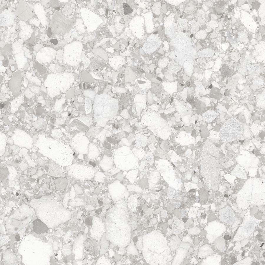 Fliese Terrazzo-Steinoptik hellgrau matt 120x120 cm "Venistone Pearl" rektifiziert