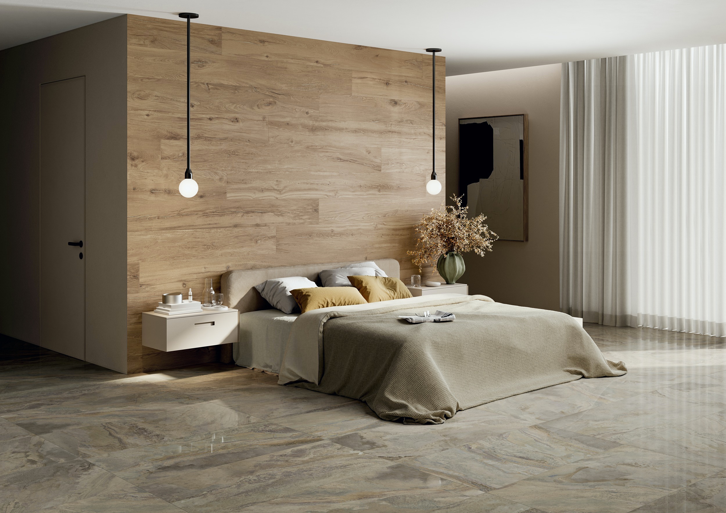Fliese in Steinoptik Deep Stone Beige von La Fabbrica als Bodenfliese im Schlafzimmer