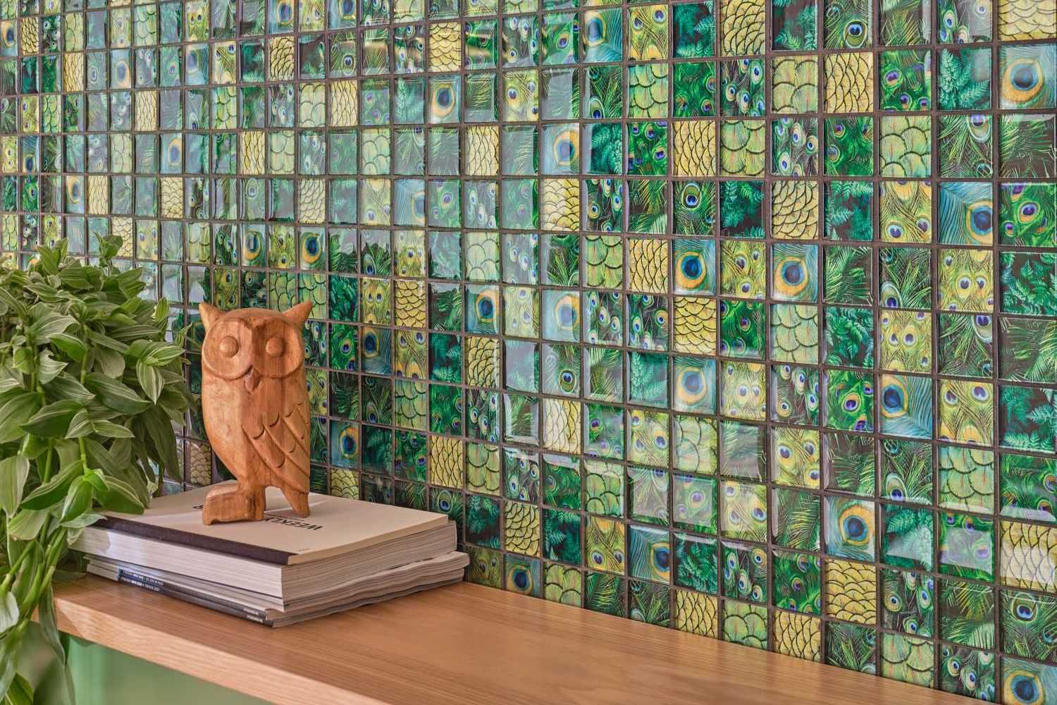 Mosaikfliesen Quadrat Crystal Wildlife grün glänzend 298x298mm 