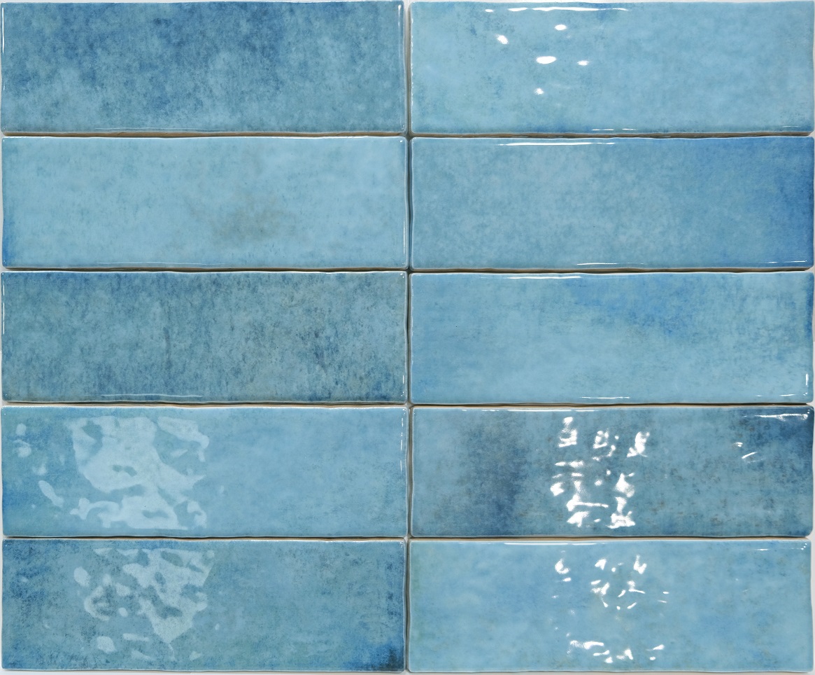 Fliese unregelmäßige Oberfläche 6,5x20 cm "Alfa Look Azul Prusian" blau glänzend