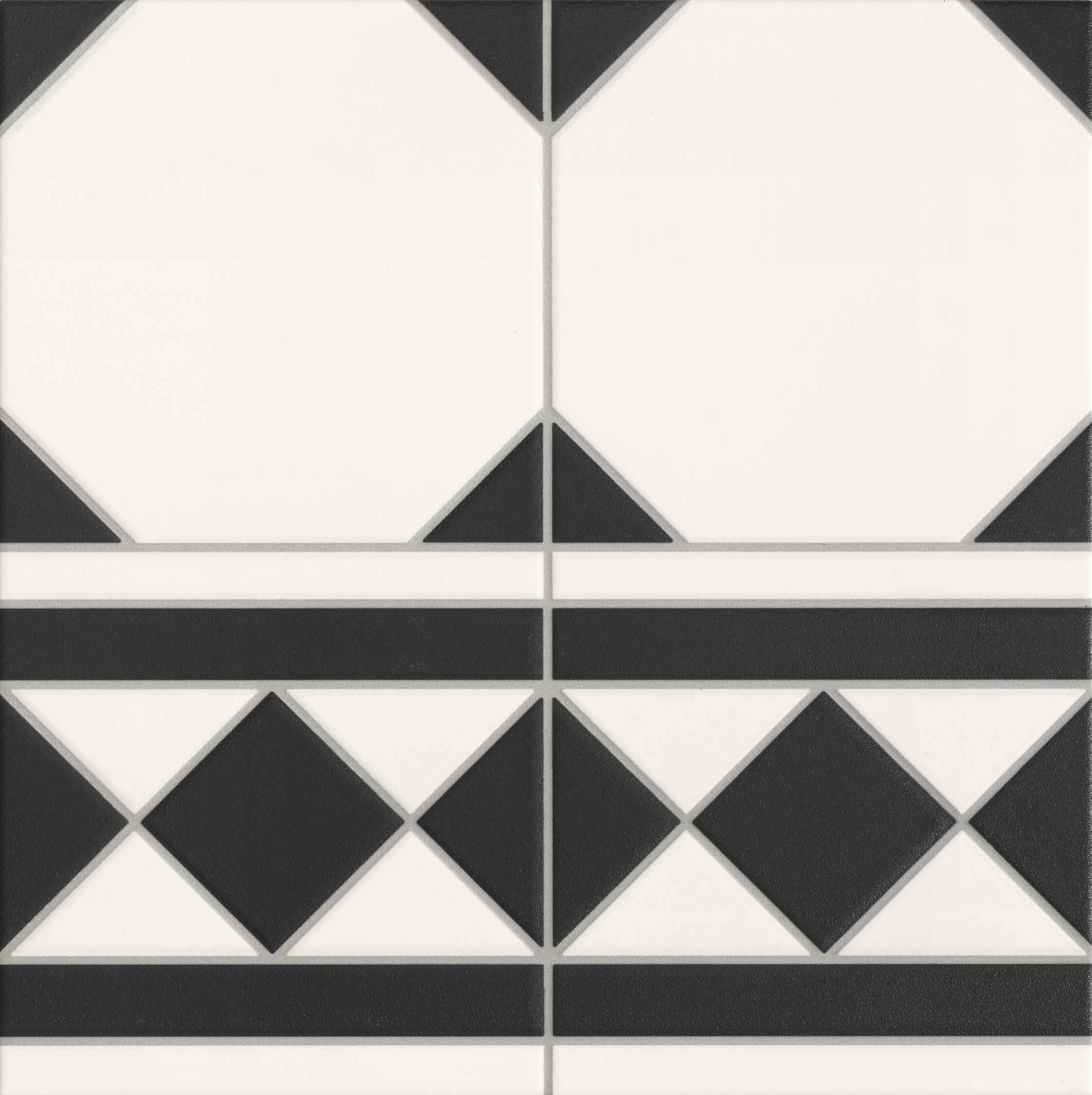 Patchwork-Fliese weiß-schwarz 33,3x33,3 cm "Oxford Negro Rand" Feinsteinzeug rektifiziert