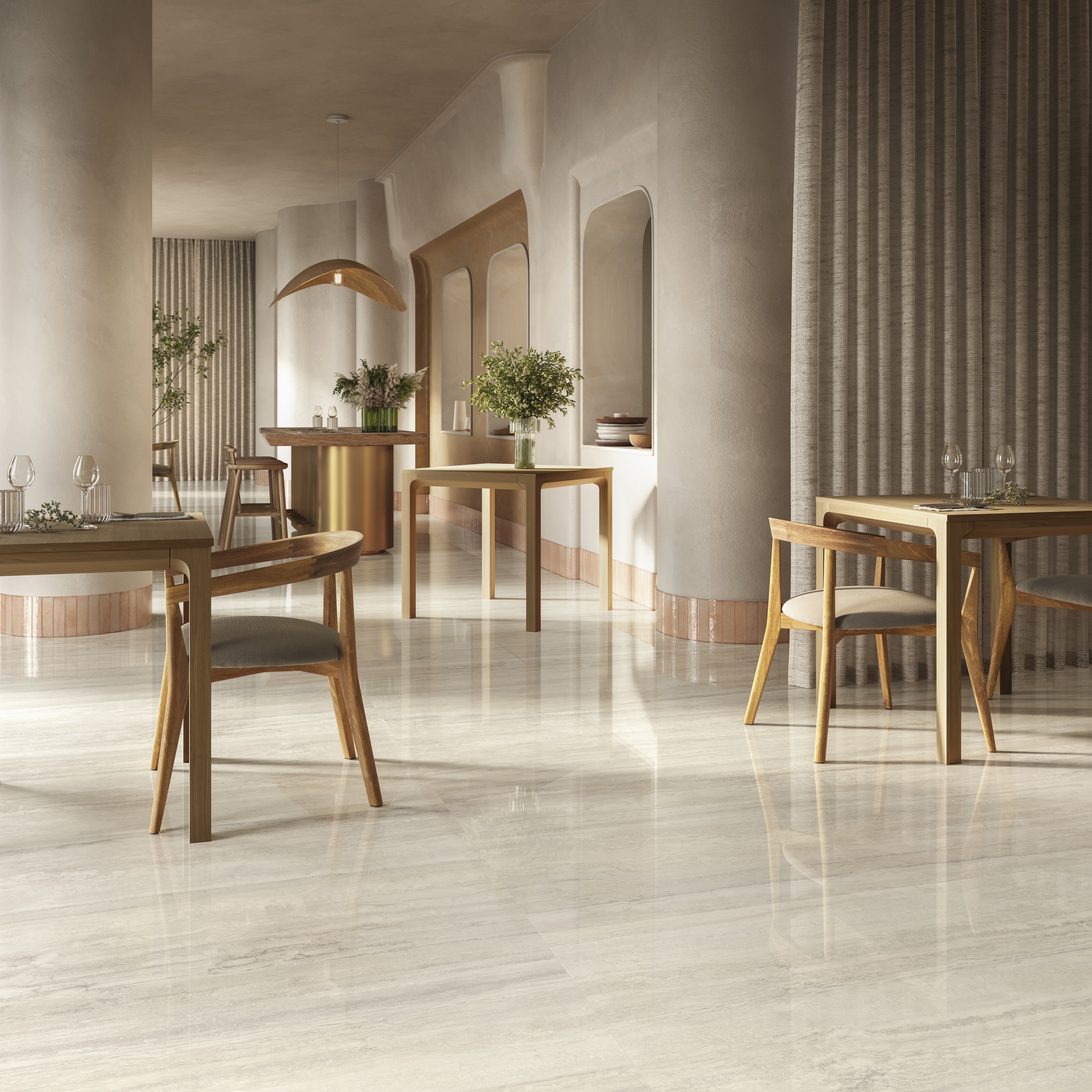 Fliese Travertin-Steinoptik Invictus Ivory Kristall creme glänzend Sant Agostino Ambiente Bodenfliesen