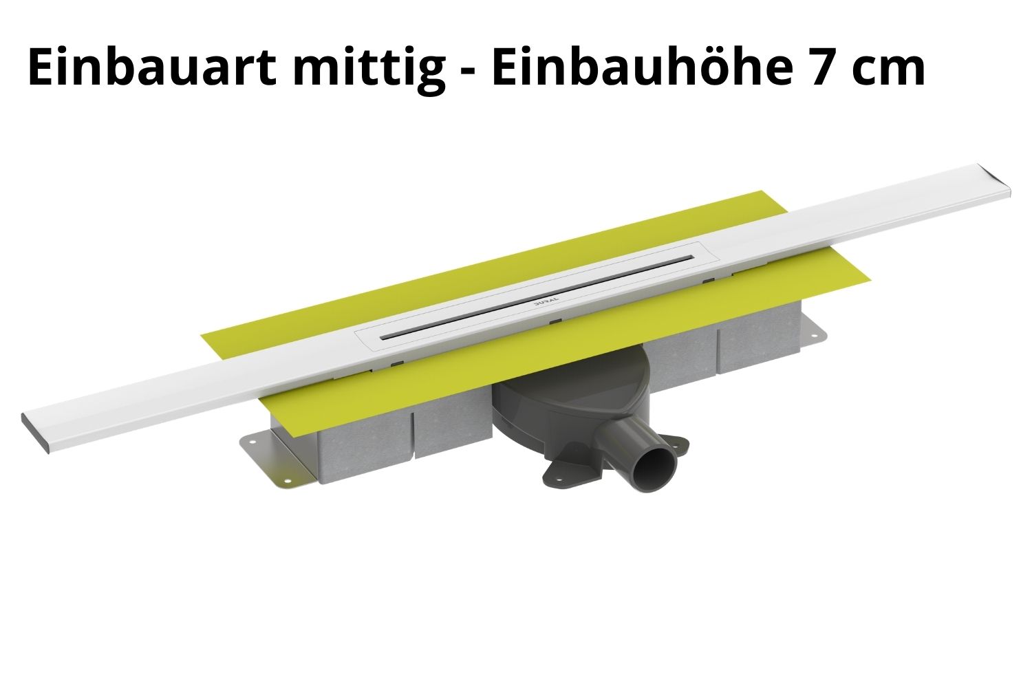 Kürzbare Duschrinne weiß pulverbeschichtet „V-Shower Flex“ Komplettset Einbauhöhe 7cm  | Länge 100cm