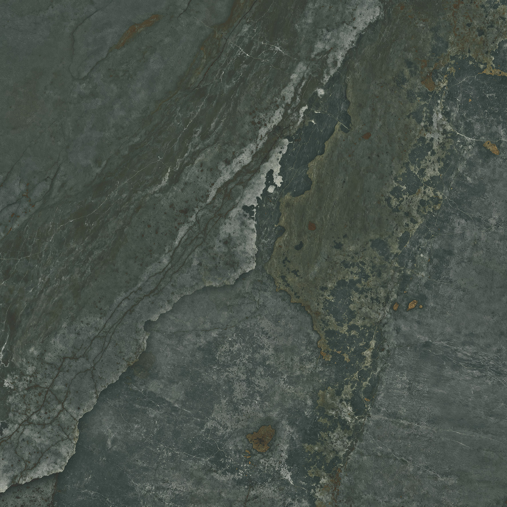 Fliese Metalloptik grün glänzend 90x90cm  "Planet Green" Feinsteinzeug rektifiziert