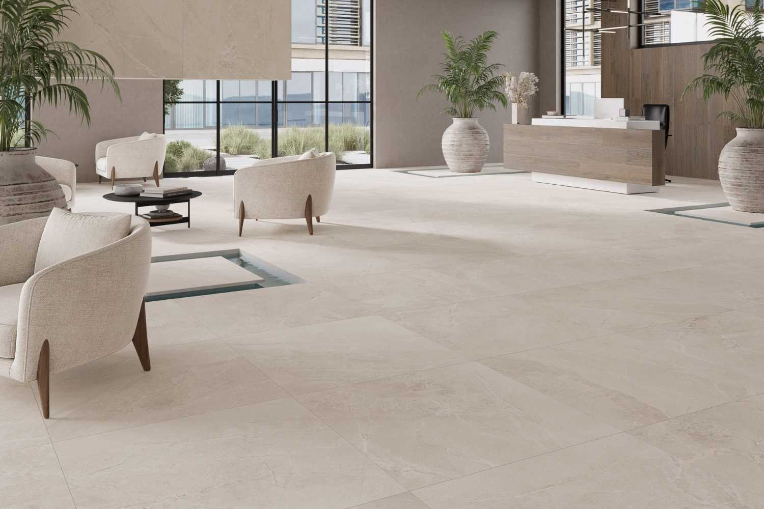 Fliese Natursteinoptik beige matt 60 x 120 cm  "Moon Sand" Feinsteinzeug mit fühlbarer 3D-Steinstruktur