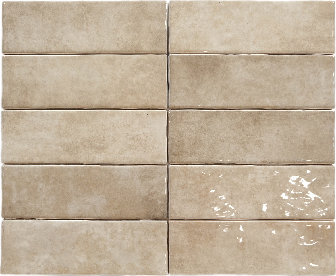 Fliese unregelmäßige Oberfläche 6,5x20 cm "Alfa Look Fosil" beige glänzend