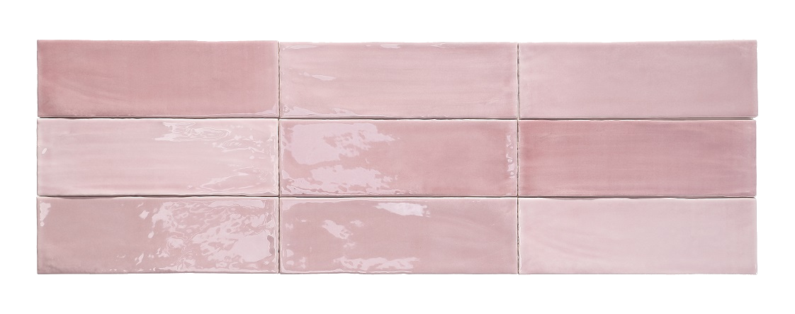 Fliese unregelmäßige Oberfläche 7,5x23 cm "Marrakesh Glow Rosa" rosa glänzend 