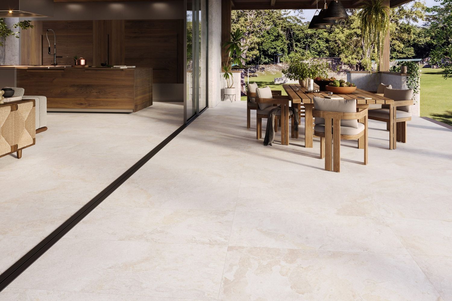 Fliese Natursteinoptik hellbeige matt 60x60cm "Nebula Cream" Feinsteinzeug mit fühlbarer 3D-Steinstruktur